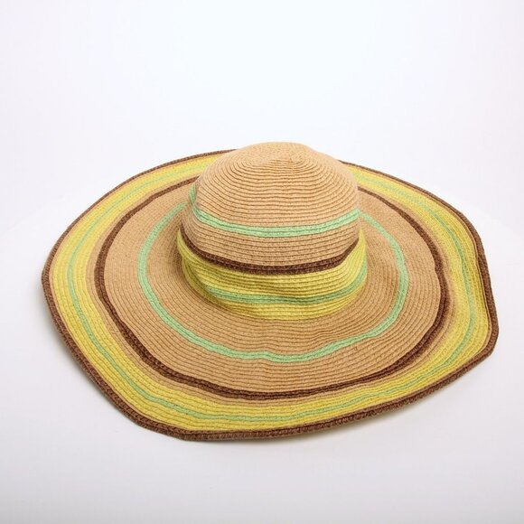 Amiani Stripes Floppy Straw Sun‎ Hat Multicolor Women One Size